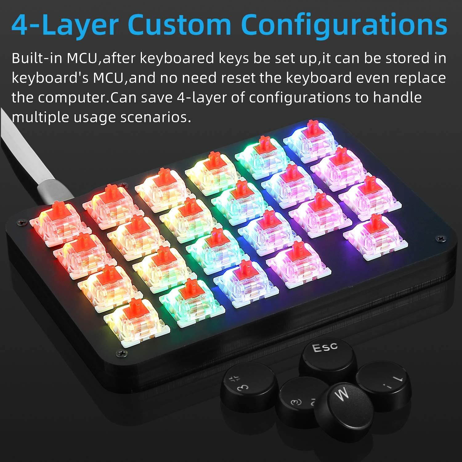 Koolertron One Handed Macro Mechanical Keyboard,RGB LED Backlit Portable Mini One-Handed Mechanical Gaming Keypad 23 Fully Programmable Keys Red Switches with Retro Classic Typewriter Round Keycaps