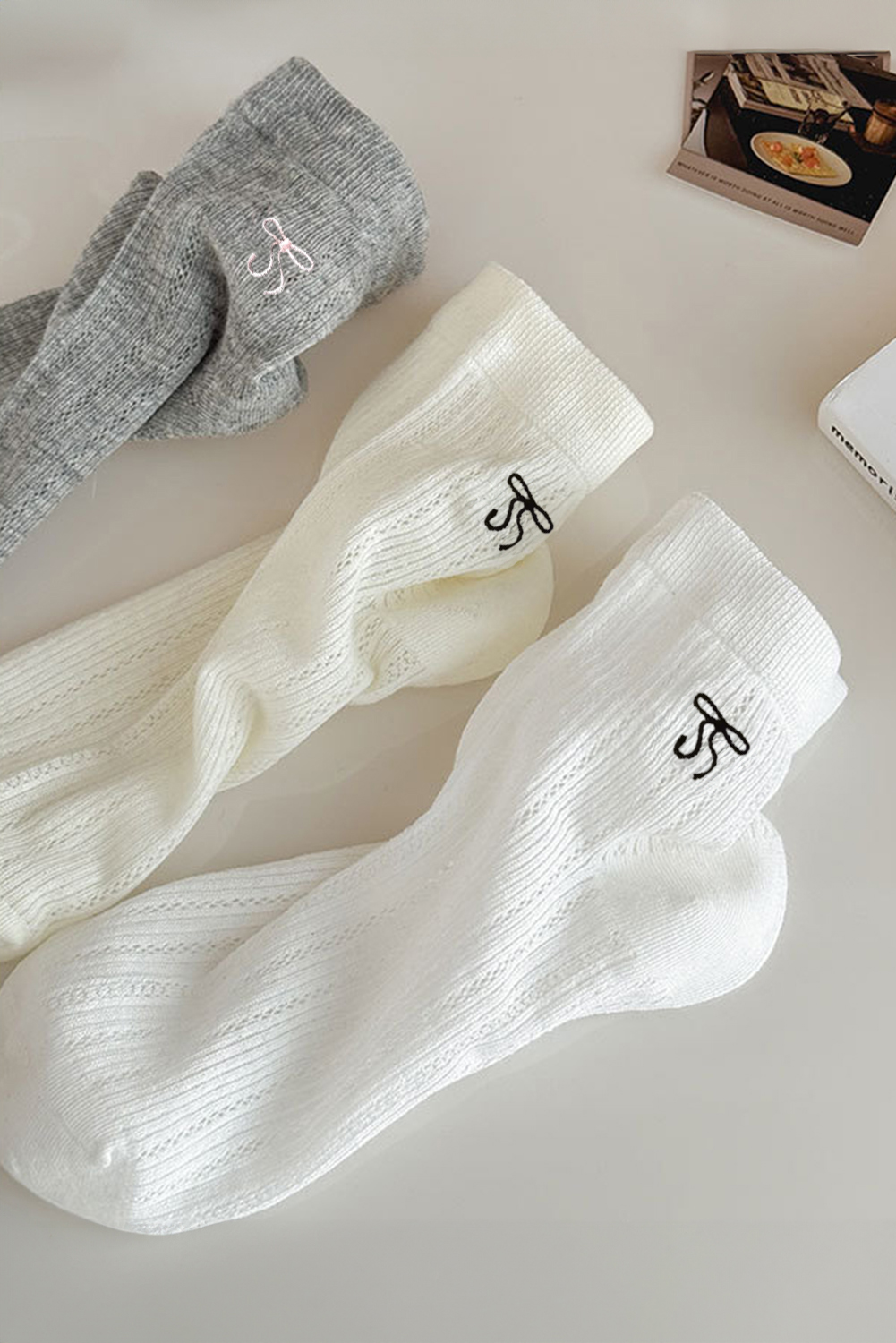 White Bow Knot Cotton Ankle Socks