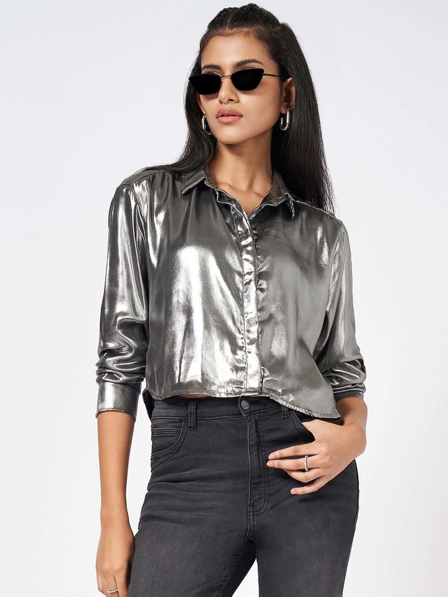 SF Jeans by Pantaloons Silver Plain Shirt