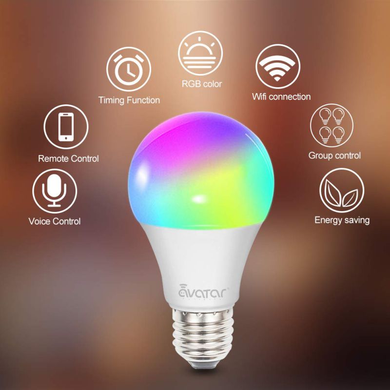 Avatar Controls Smart LED Light Bulb, Alexa Light Bulbs WiFi Dimmable Work with Google Home/Amazon Alexa RGBW Color Changing Lights, No Hub Required 9W E26 B22