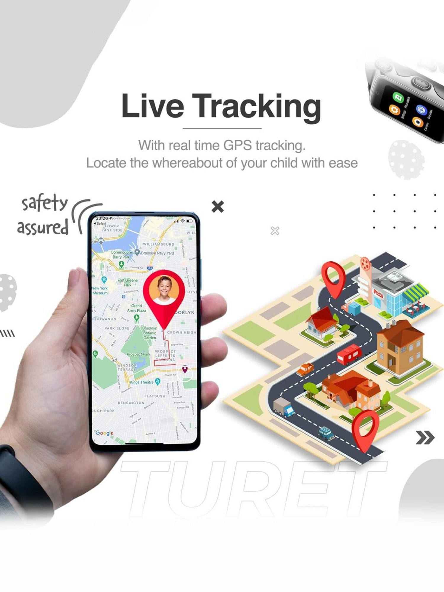 Turet Next Gen 4G Smartwatch for Kids with Camera, SOS, Video Calling, GPS Tracker (Black)