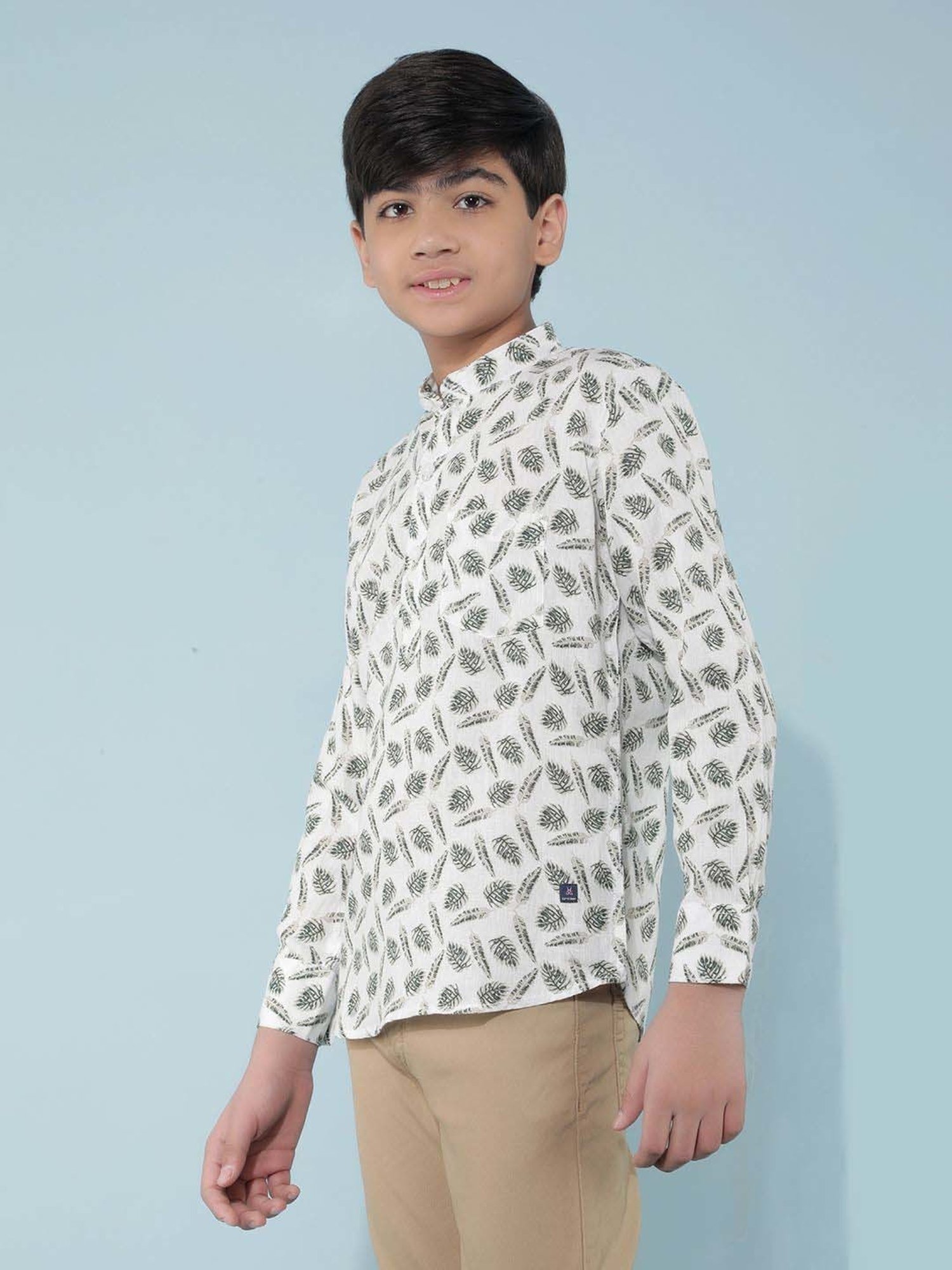 Crimsoune Club Boys Olive Floral Full Sleeves Kurta