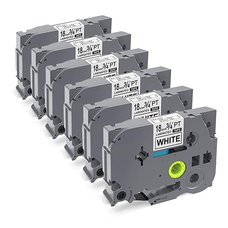 Replacement for Brother PT Label Tape TZ TZe Tape 18mm 0.7 Laminated White TZe-241 TZ-241 for Brother Pt Label Maker PTD400 PT-D400AD, 3/4 Inch x 26.2 ft, Black on White, 6 Pack