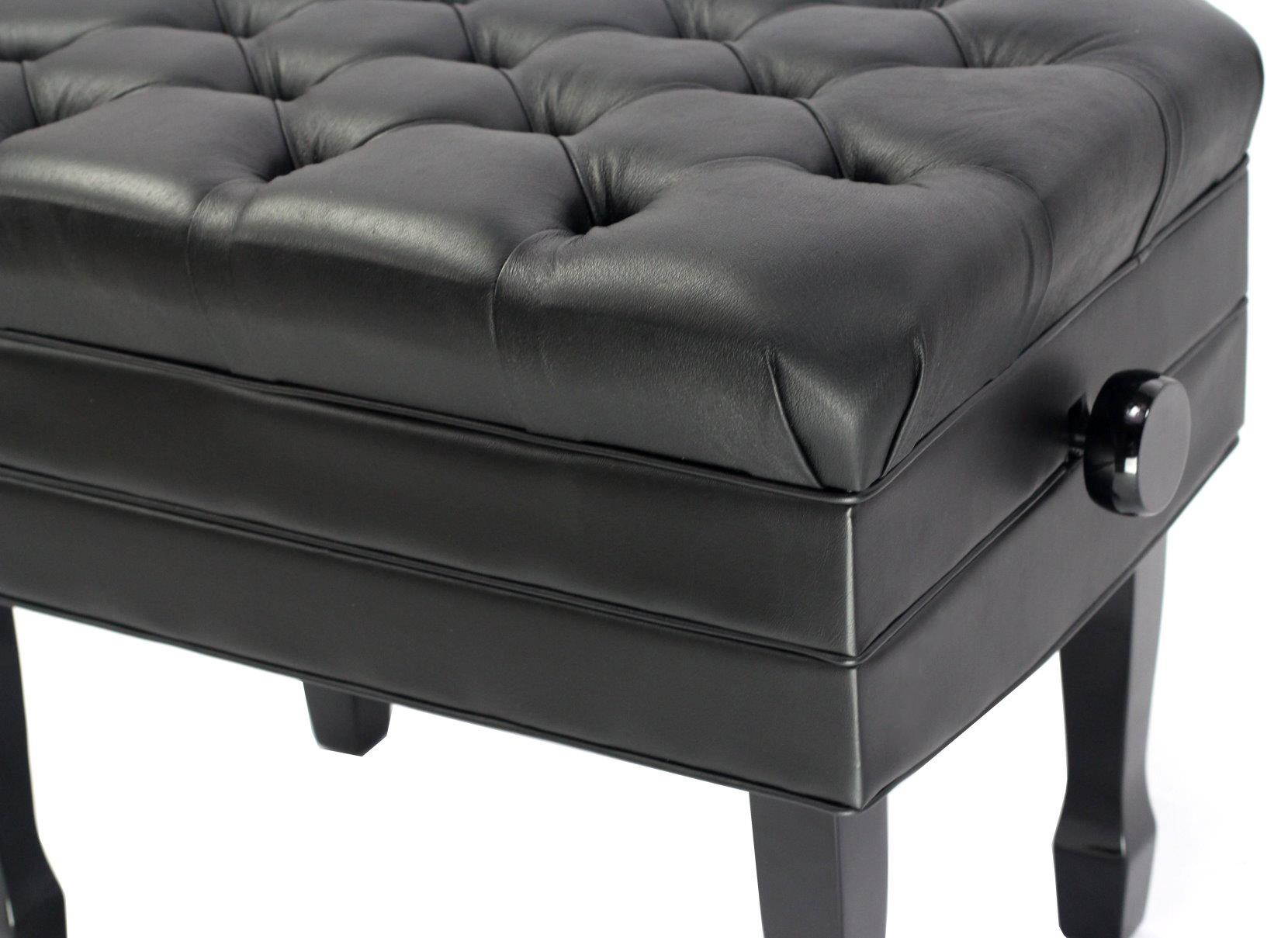 Genuine Leather Adjustable Piano Bench by GRIFFIN | Black Solid Wood Vintage Style & Heavy-Duty Ergonomic Keyboard Stool | Cushion Seat With Storage Space | Home Vanity Bench or Musicians Guitar Chair