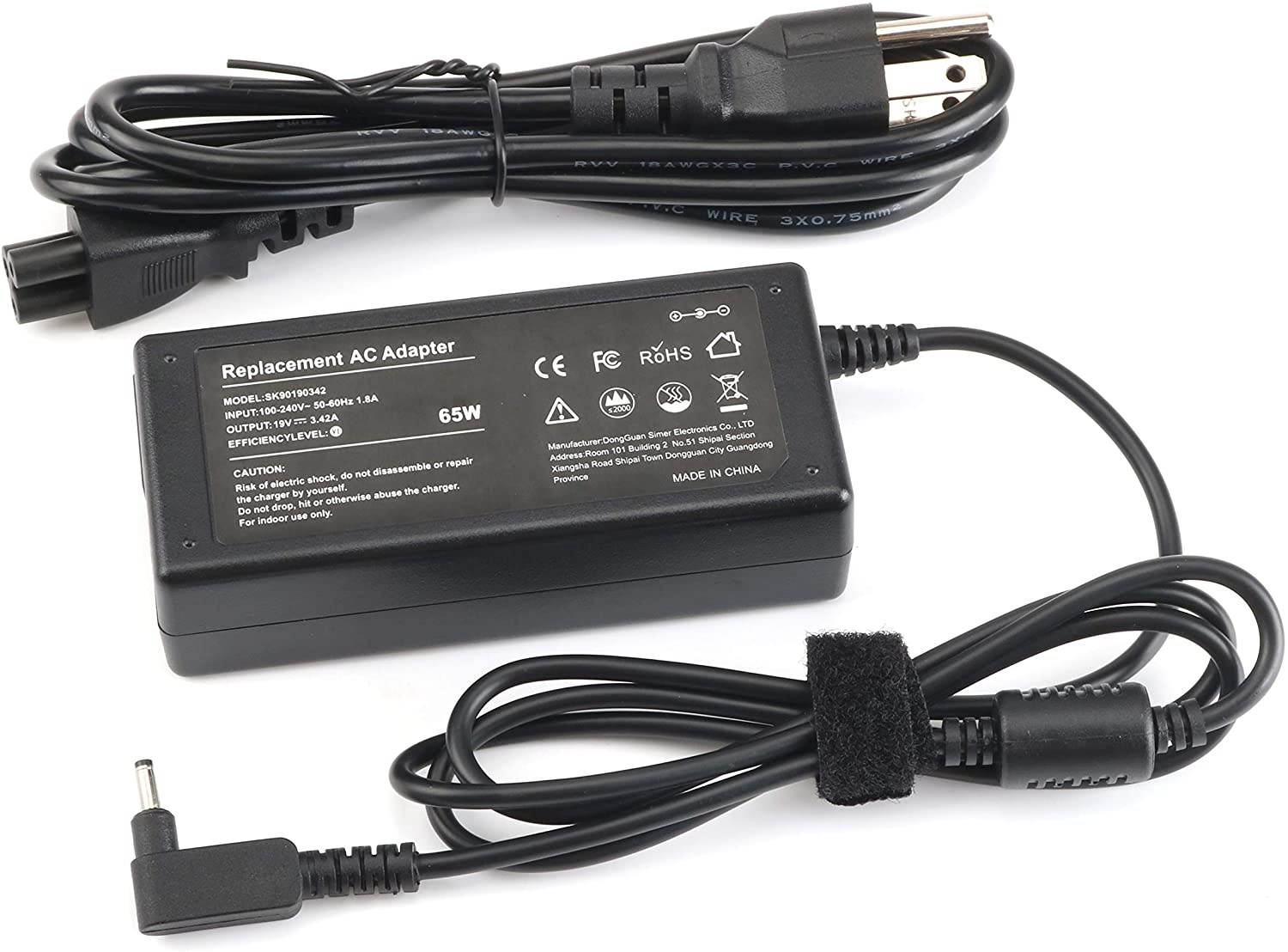 65W 19V 3.42A Adapter Laptop Charger for Acer Chromebook 11 13 14 15 R11 CB3 CB3-111 CB3-131-C3SZ CB3-43 CB3-532 CB5 CB5-132T CB5-571 C720 C720P C731 C738T C740 C910 Power Supply Cord