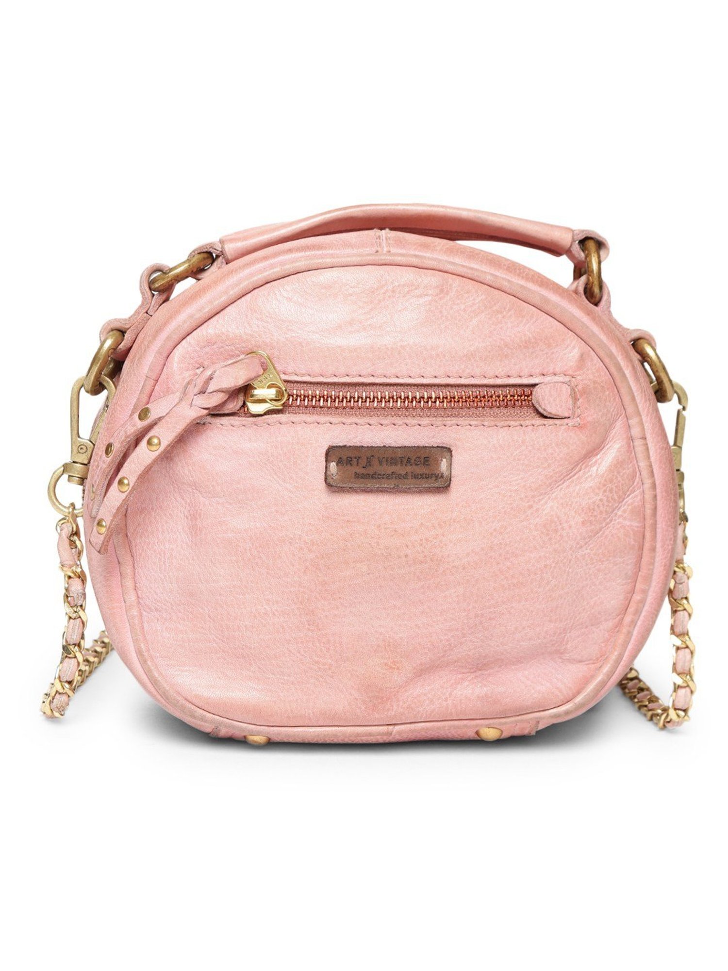 Art N Vintage Chic Riveted Elegance Blush Pink Leather Embellished Small Handbag