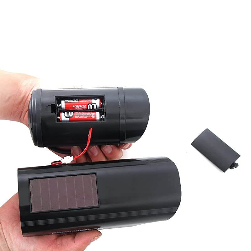 Solar Powered Bullet Dummy Fake Simulated Surveillance Security CCTV Dome Camera Indoor Outdoor with 1 LED Light, Security Alert Sticker Decal (SOLTC-B4), 4 Packs, Black