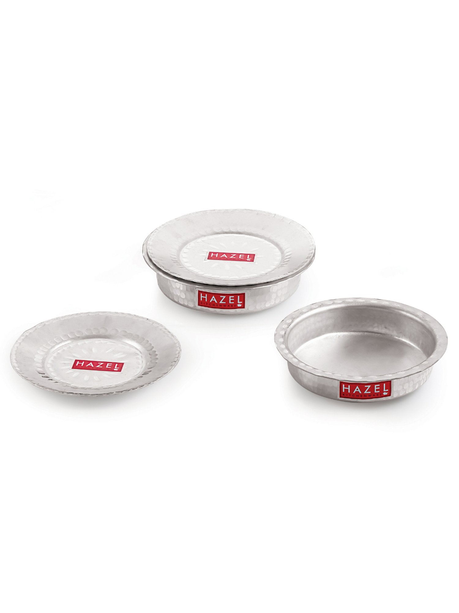 HAZEL Silver Aluminium Patila With Lid - Set of 5