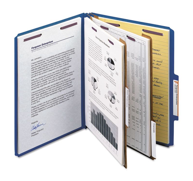 Smead Pressboard Classification Folders Letter Six-Section Dark Blue 10/Box 14032