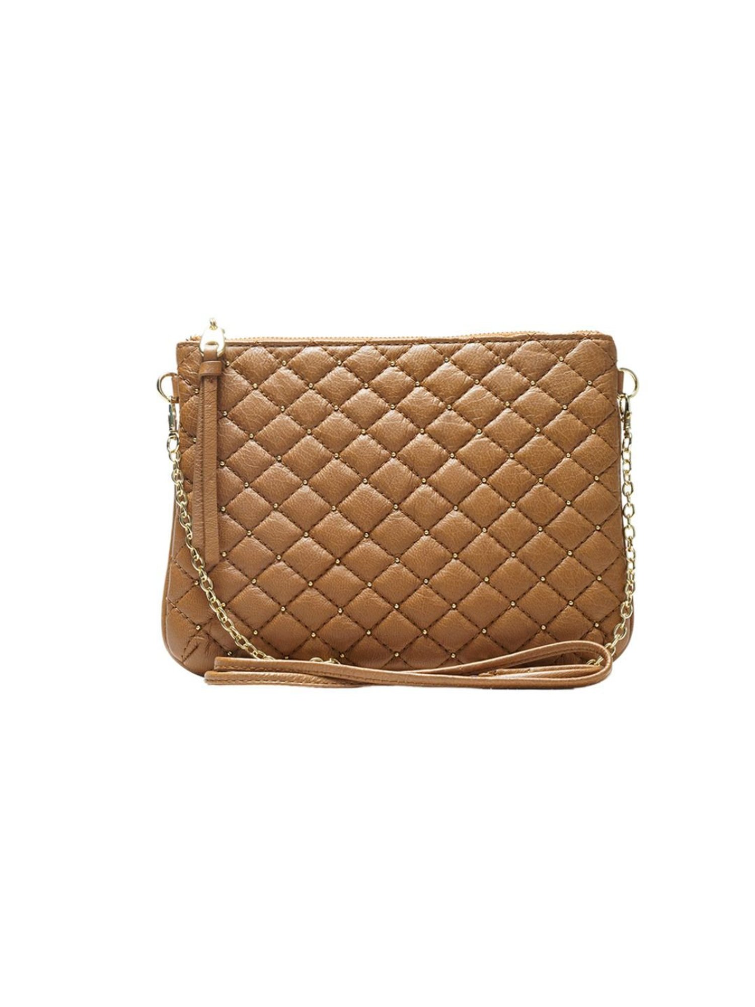 RI2K London Tan Leather Medium Quilted Cross Body Bag