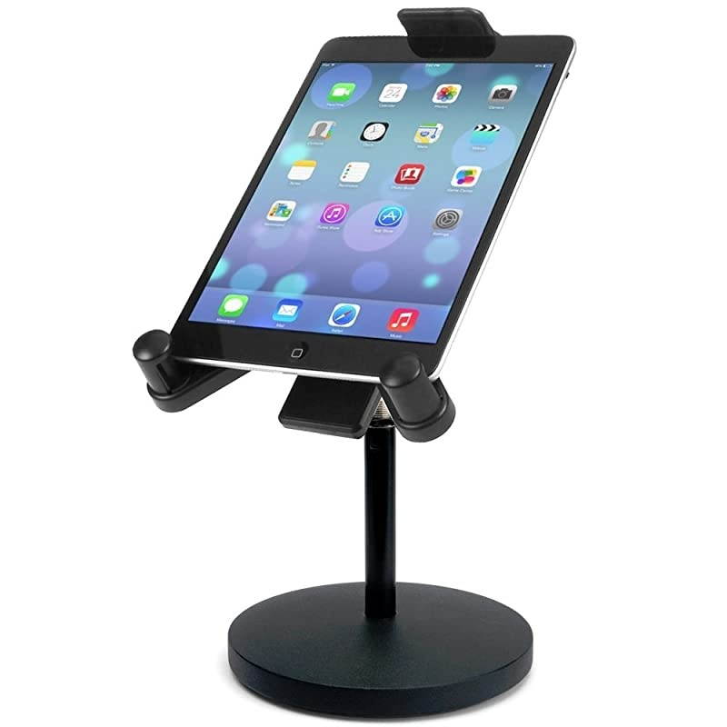 360&deg; Swivel Smartphone Tablet Mount Holder w/ 5/8" Tripod Mic Microphone Stand Adapter for Apple iPad Pro Air Mini iPhone 12 11 XR MAX Pro Galaxy Tab S20 S21 (Live Streaming Compatible)