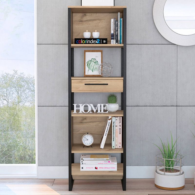 63" Emery 5 Tier Shelf Slim Bookcase Light Wood - RST Brands