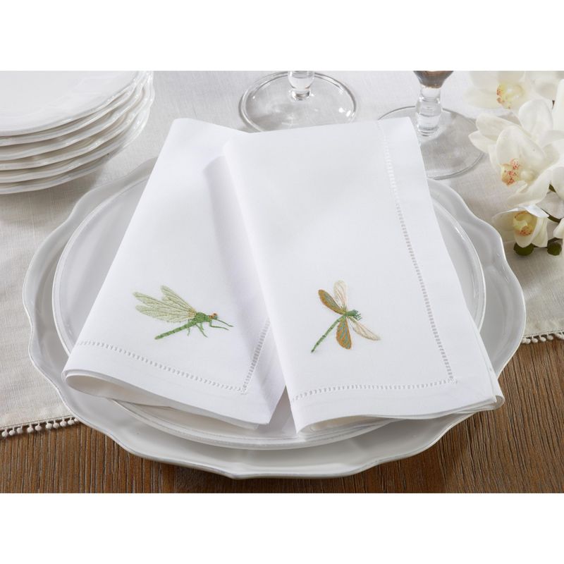 Saro Lifestyle Cotton Table Napkins With Hemstitch And Open Wing Dragonfly Design (set of 6pcs)