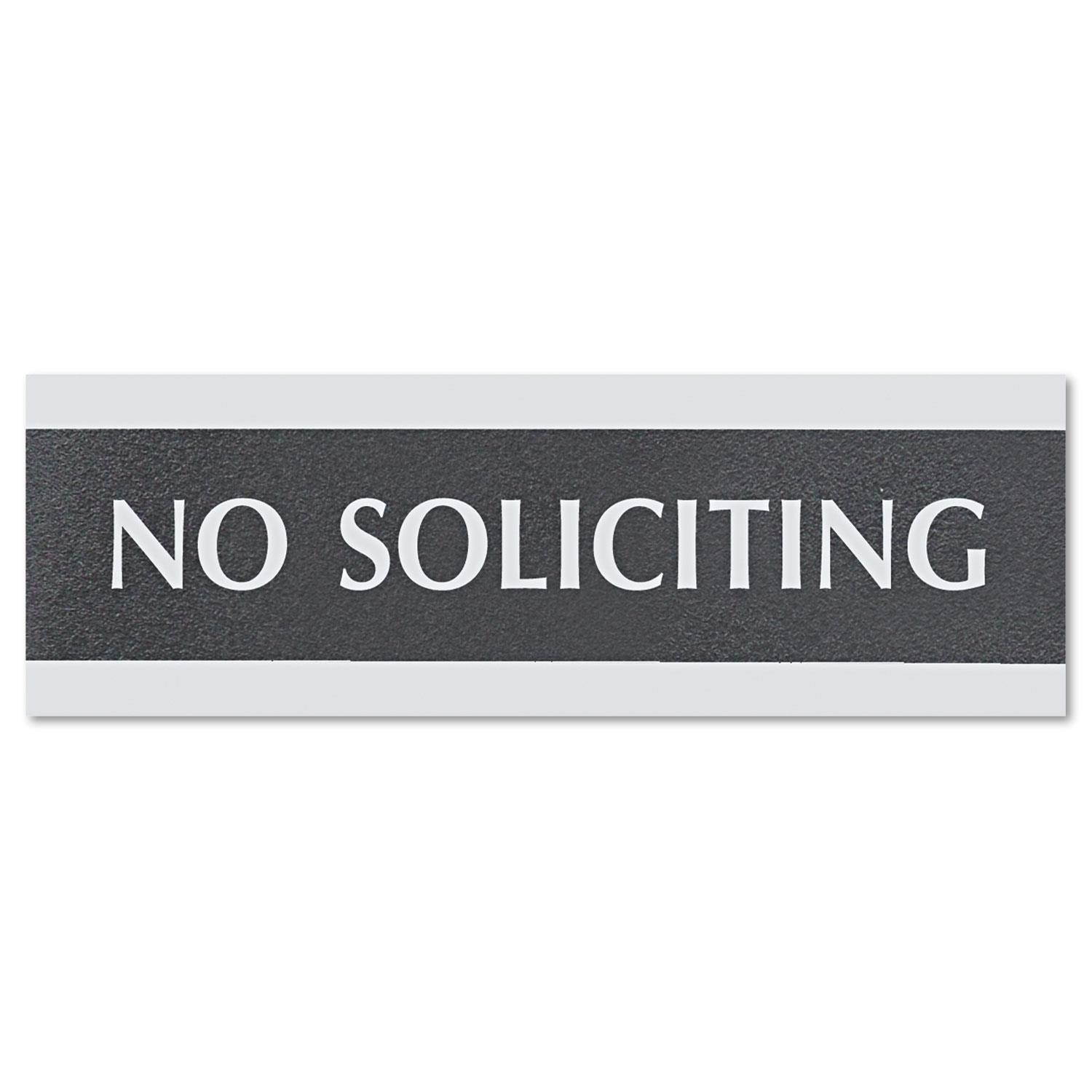 Headline Sign Century Series Office Sign NO SOLICITING 9 x 3 Black/Silver 4758