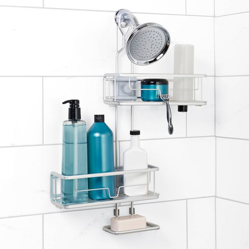 Curved Shower Caddy with Soap Tray Light Silver 24.15" - Elegant Home Fashions
