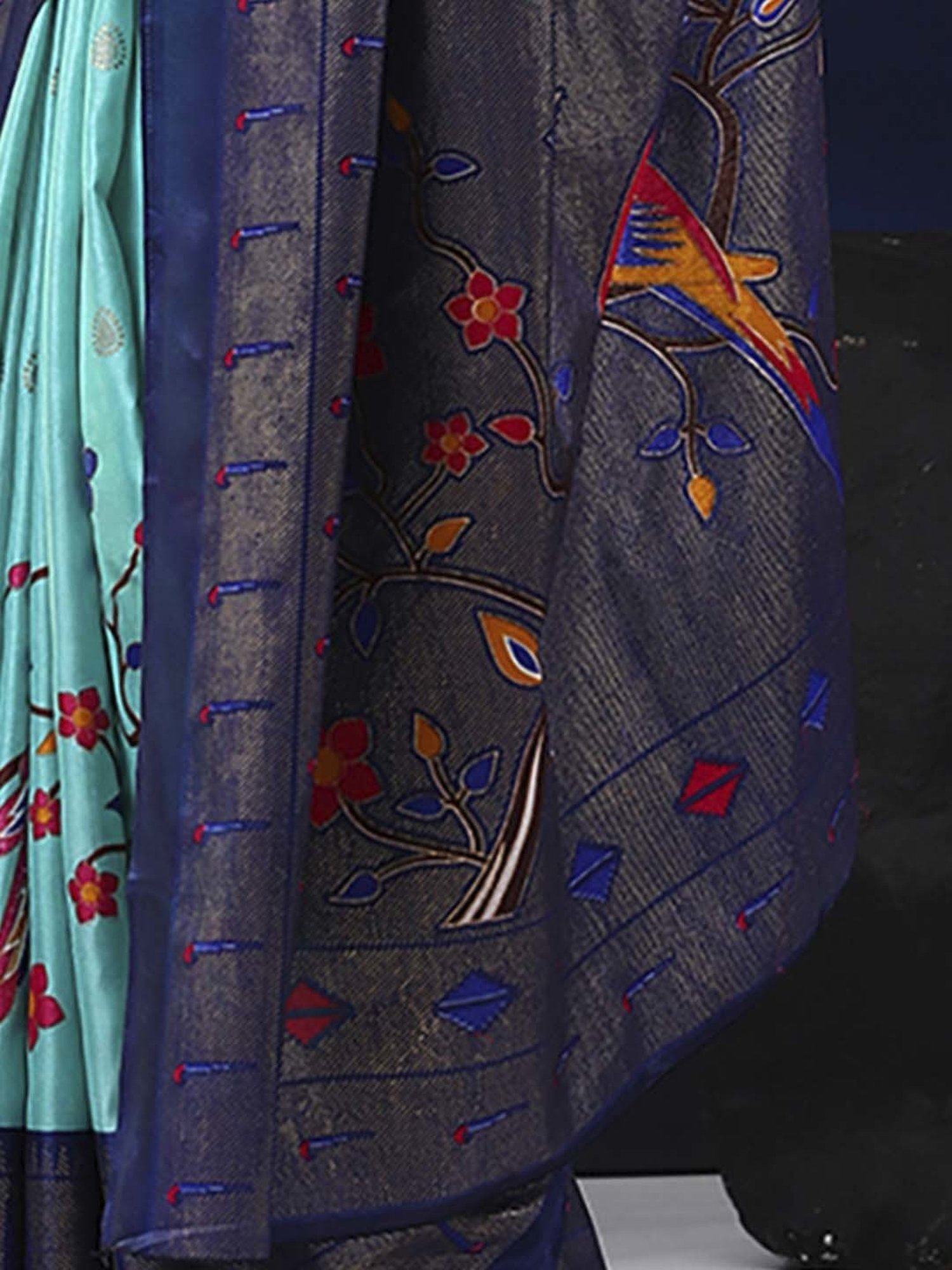 Saree Mall Blue Silk Printed Saree With Unstitched Blouse