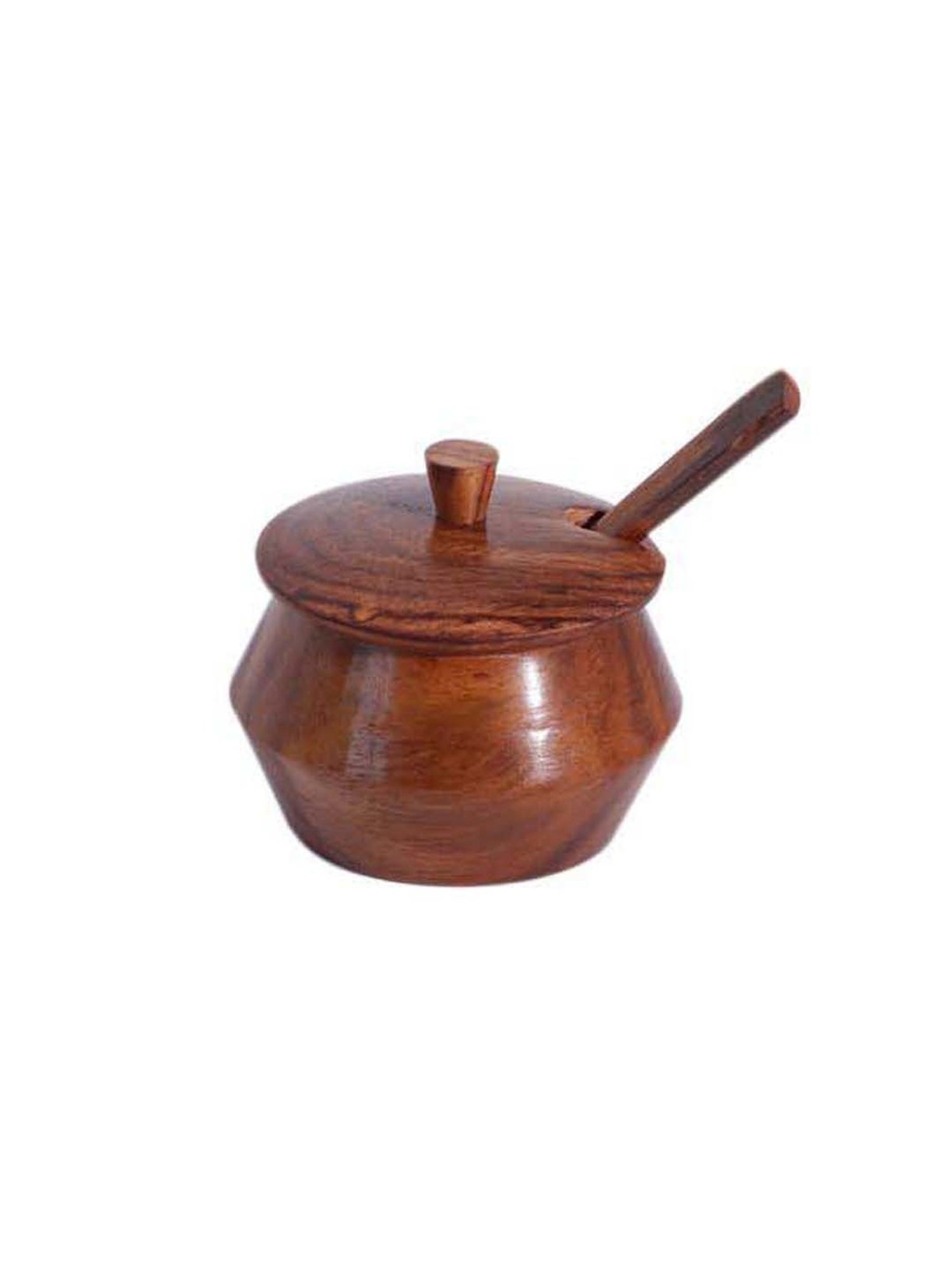 Unravel India New Brown Sheesham Wood Jar with Spoon & Tray - Set of 5