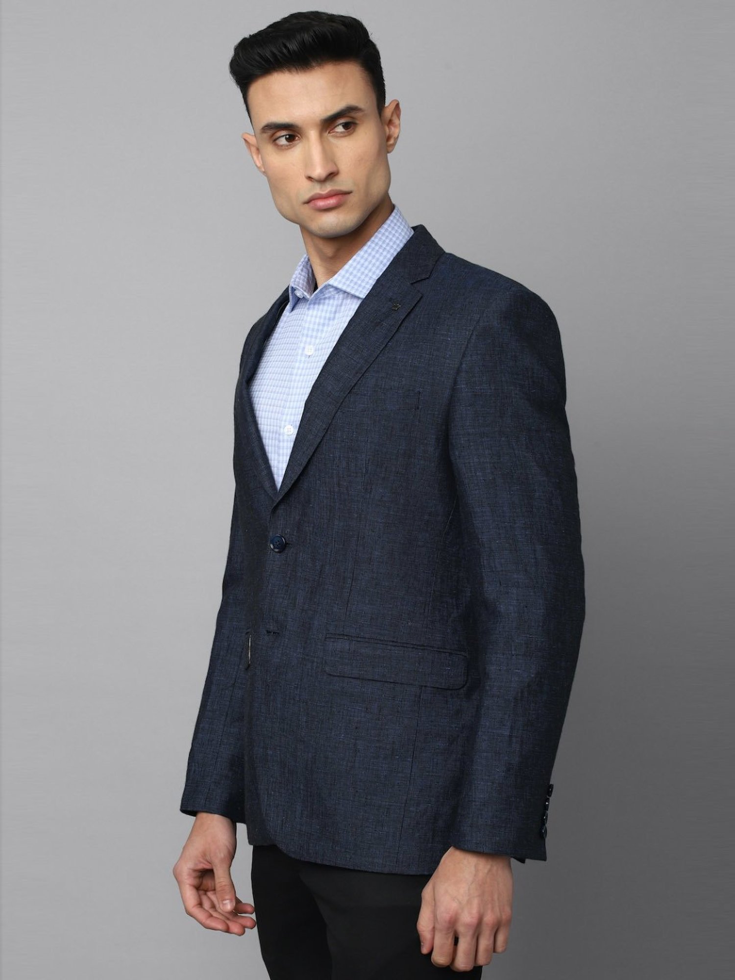Louis Philippe Navy Linen Slim Fit Texture Blazer
