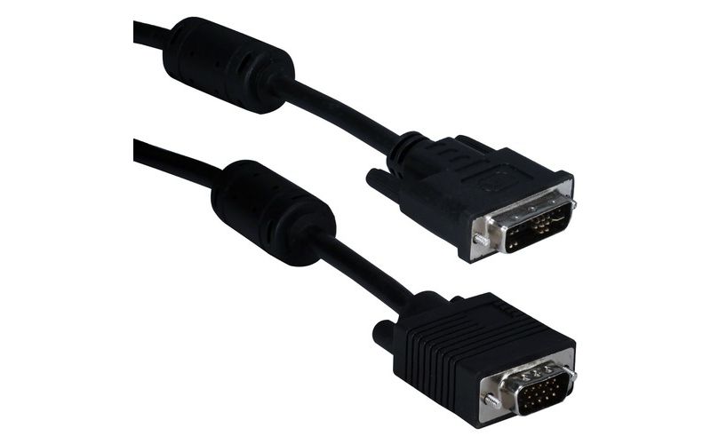QVS CF15D-25 Video Cable Adaptor - 25 ft DVI Video Cable - First End: 1 x 15-pin HD-15 Male VGA - Second End: 1 x DVI Male Video - Black
