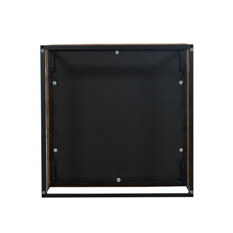 Square Metal Ottoman with Button Tufting Faux Leather Light Brown - HomePop