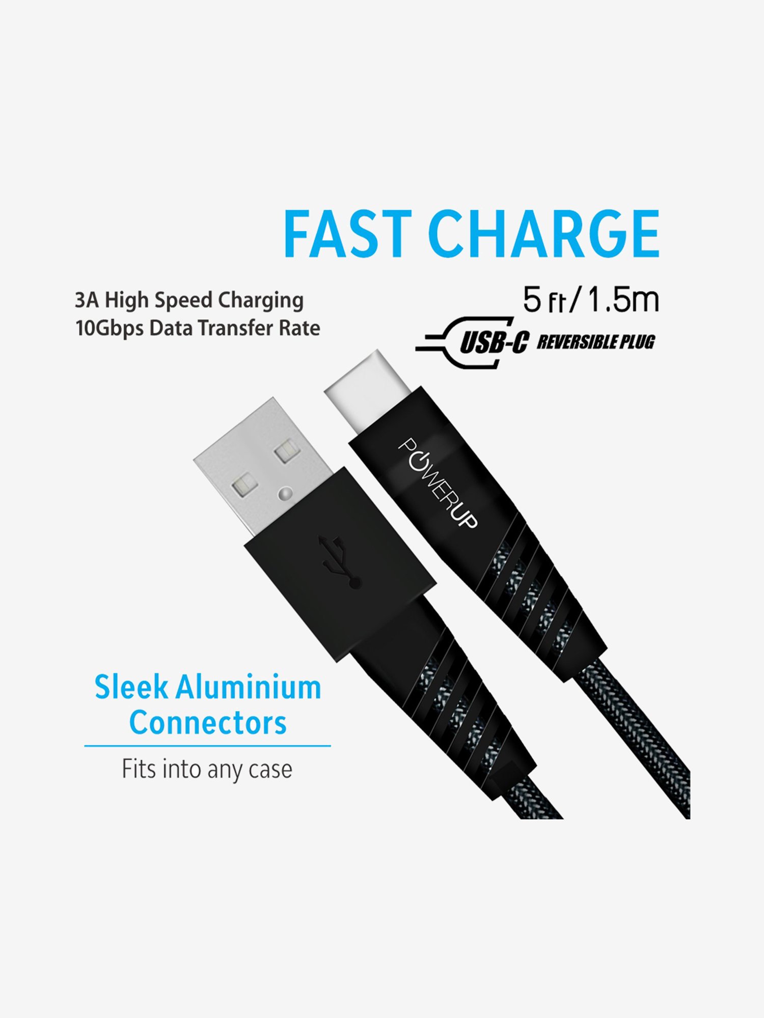 Powerup Nylon Extra Tough Braided, Quick Charging &Tangle USB Micro Cable (Black)