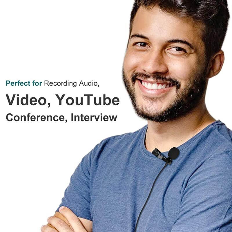 Upgraded Lavalier Lapel Microphone Omnidirectional Condenser Mic for Apple iPhone iPad Mac Android Smartphones Youtube Interview Studio Video RecordingNoise Cancelling Mic