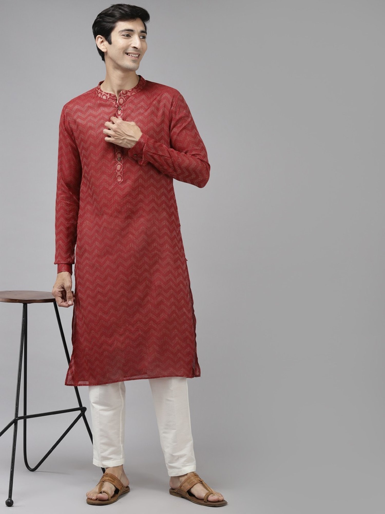 See Designs Maroon & White Regular Fit Self Pattern Kurta Bottom Set