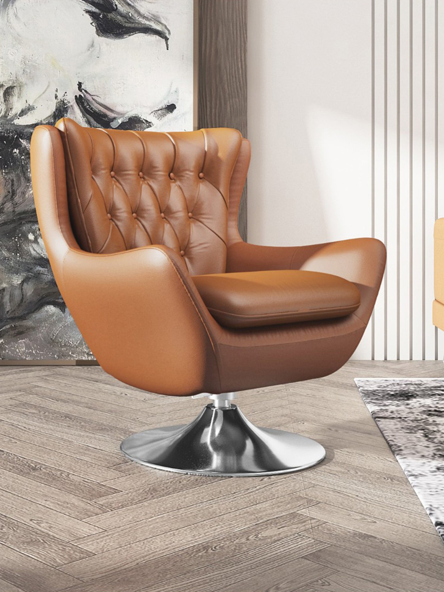 Durian Rosslyn Contemporary Tan Brown Leather Lounge Chair