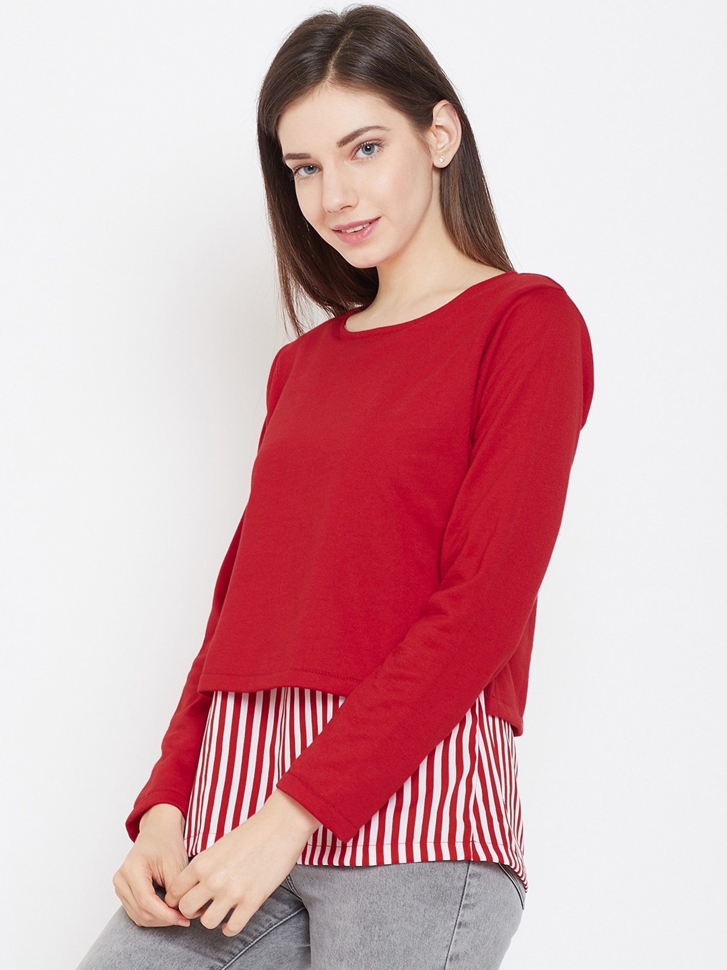 Belle Fille Red Full Sleeves Sweatshirt