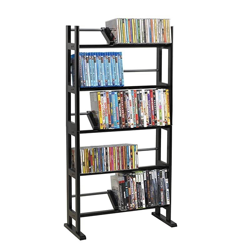 Element Media Storage Rack - Holds Up to 230 Cds or 150 DVDs, PN35535601 in Espresso & Mitsu 2-Tier Media Rack - 52 CDs or 36 DVD/BluRay/Games in Clear Smoke Finish, PN64835193