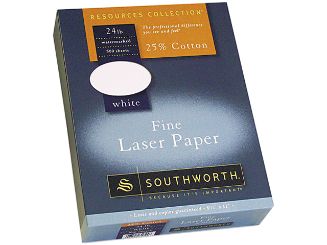 Southworth 31-724-10 25% Cotton Laser Paper, 24 lbs., 8-1/2 x 11, White, 500/Box