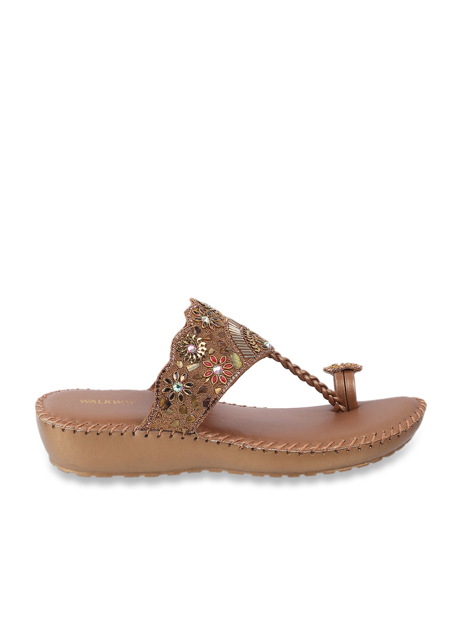 Walkway Women's Antic Gold Toe Ring Wedges