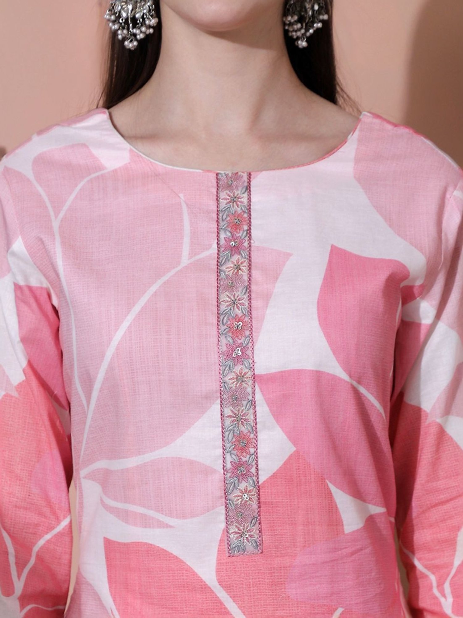 Stylee LIFESTYLE Pink Cotton Floral Print Unstitched Dress Material