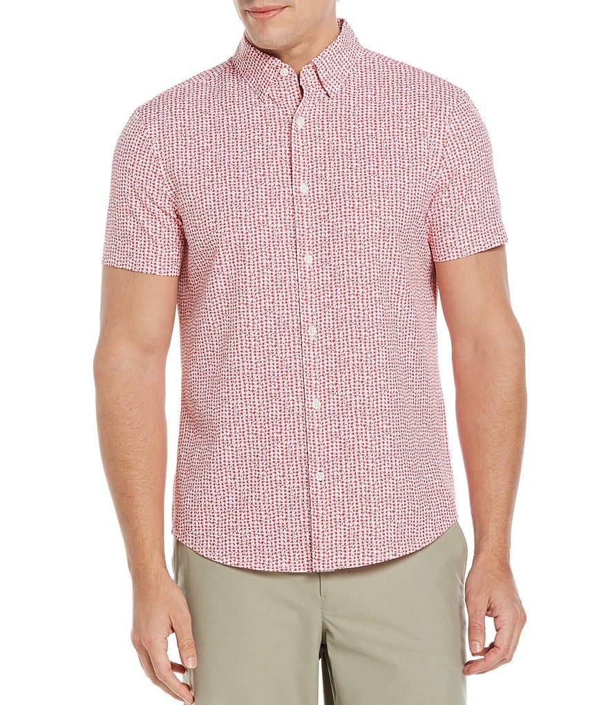 Perry Ellis Big & Tall Houndstooth Performance Stretch Short-Sleeve Woven Shirt