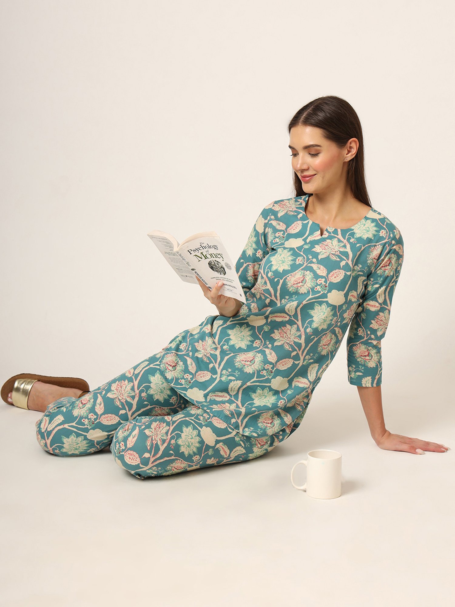 Divena Green Printed Top With Pyjamas