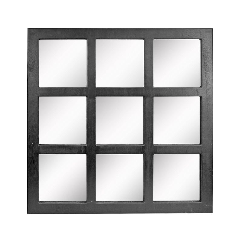 23.5" x 23.5" Rustic 9-Panel Window pane Decorative Wall Mirror Black - Stonebriar Collection