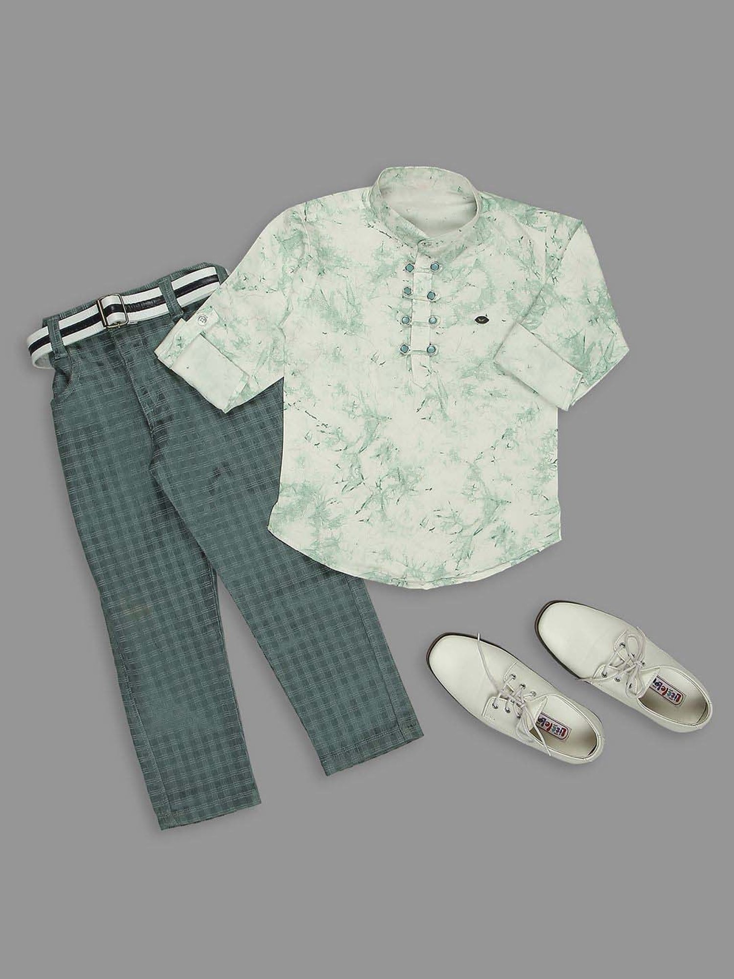 Kids Island Boys Green Printed Full Sleeves Clothing Set