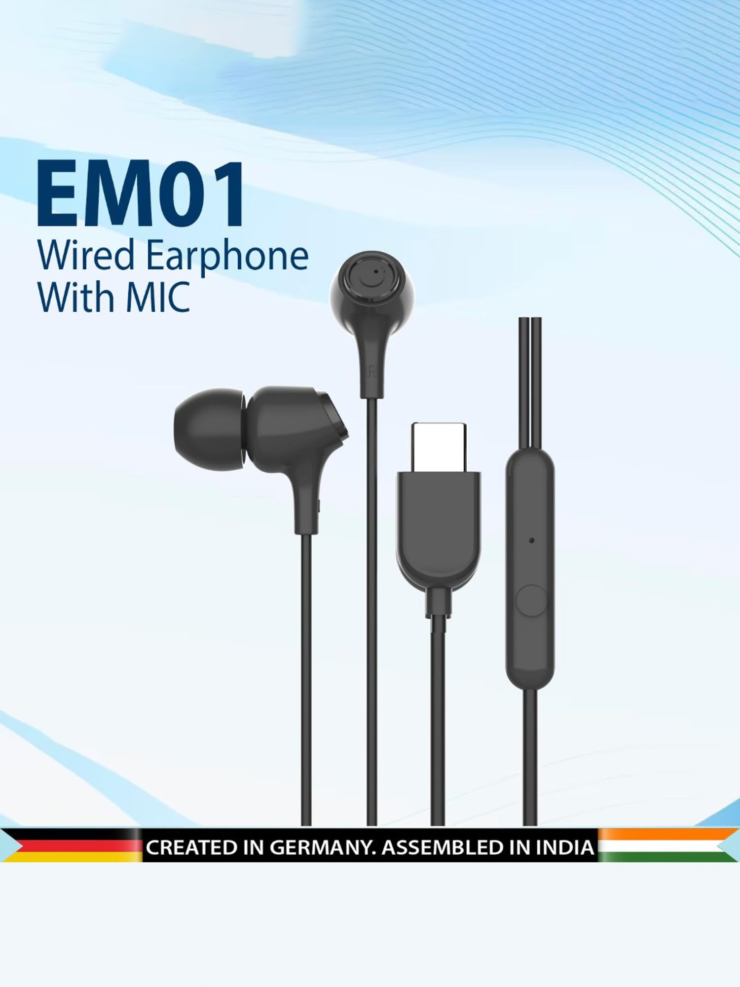 Blaupunkt EM01 in-Ear Type C Wired Earphone with Mic & Noise Isolation (Black)