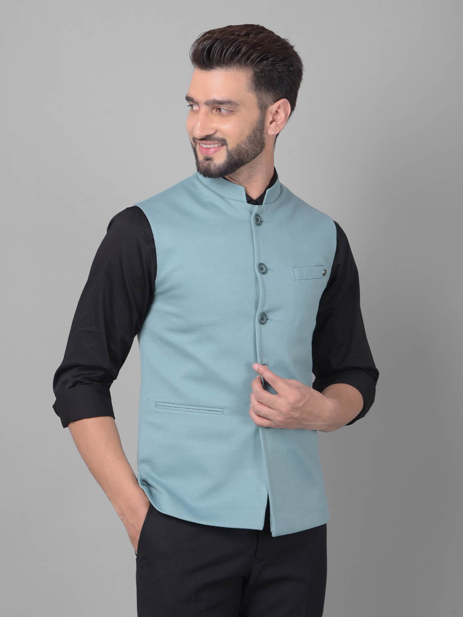 Crimsoune Club Mint Green Slim Fit Nehru Jacket