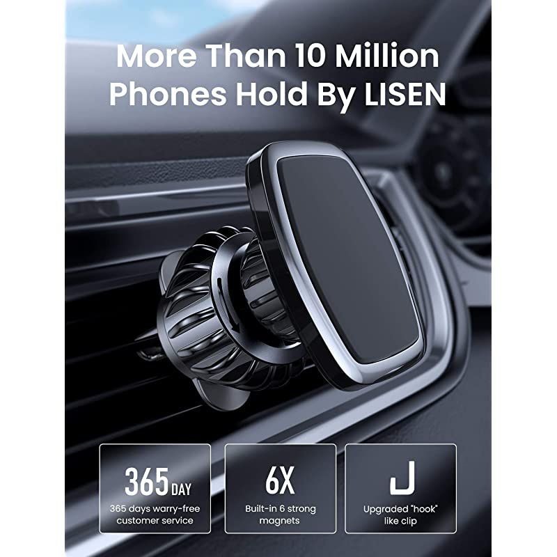 Car Phone Holder Mount, [Upgraded Clip] Magnetic Phone Car Mount [6 Strong Magnets] Cell Phone Holder for Car [Case Friendly] iPhone Car Holder Compatible with 4-6.7 inch Smartphones & Tablets