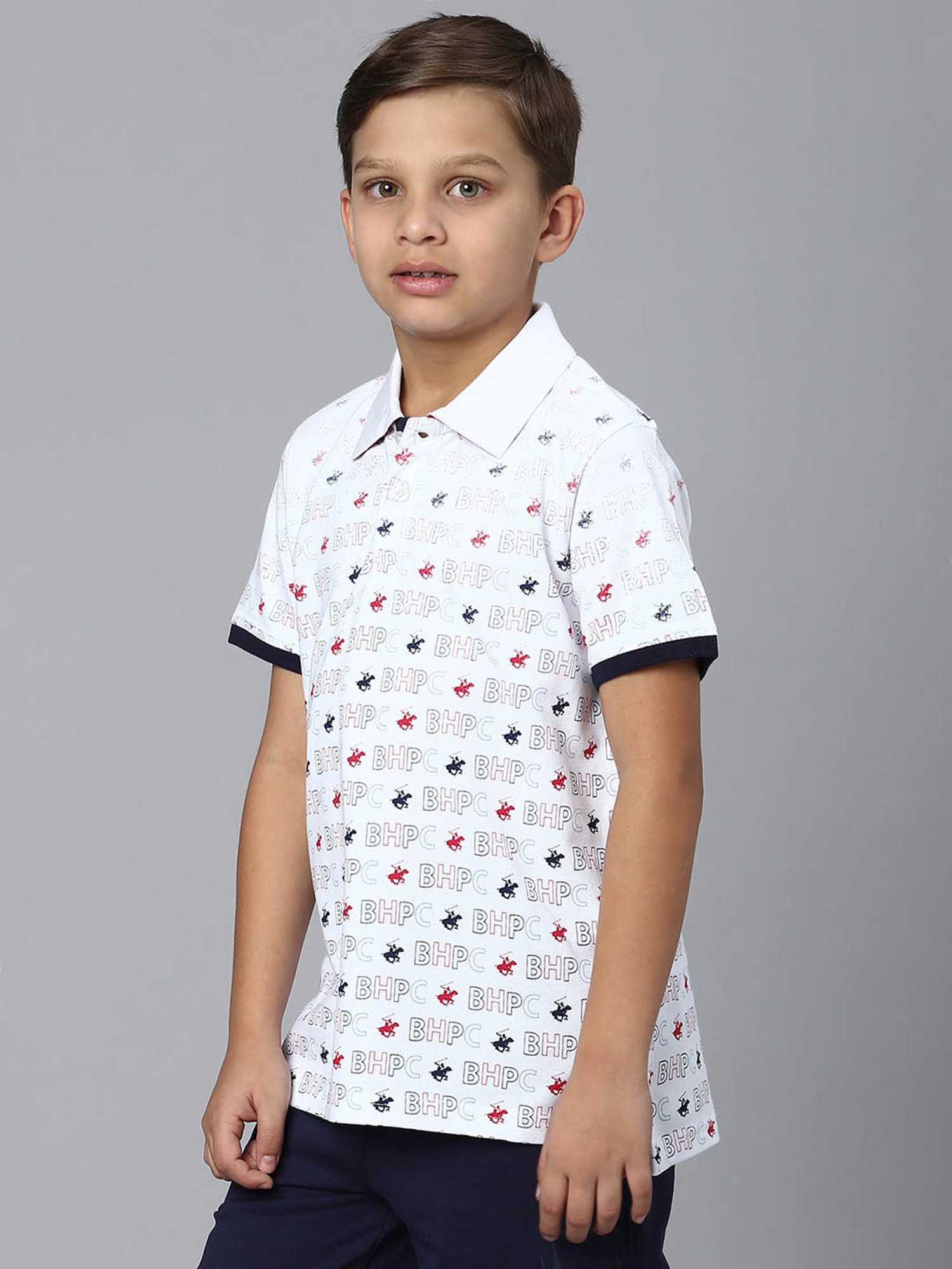 Beverly Hills Polo Club Kids White Printed Polo T-Shirt