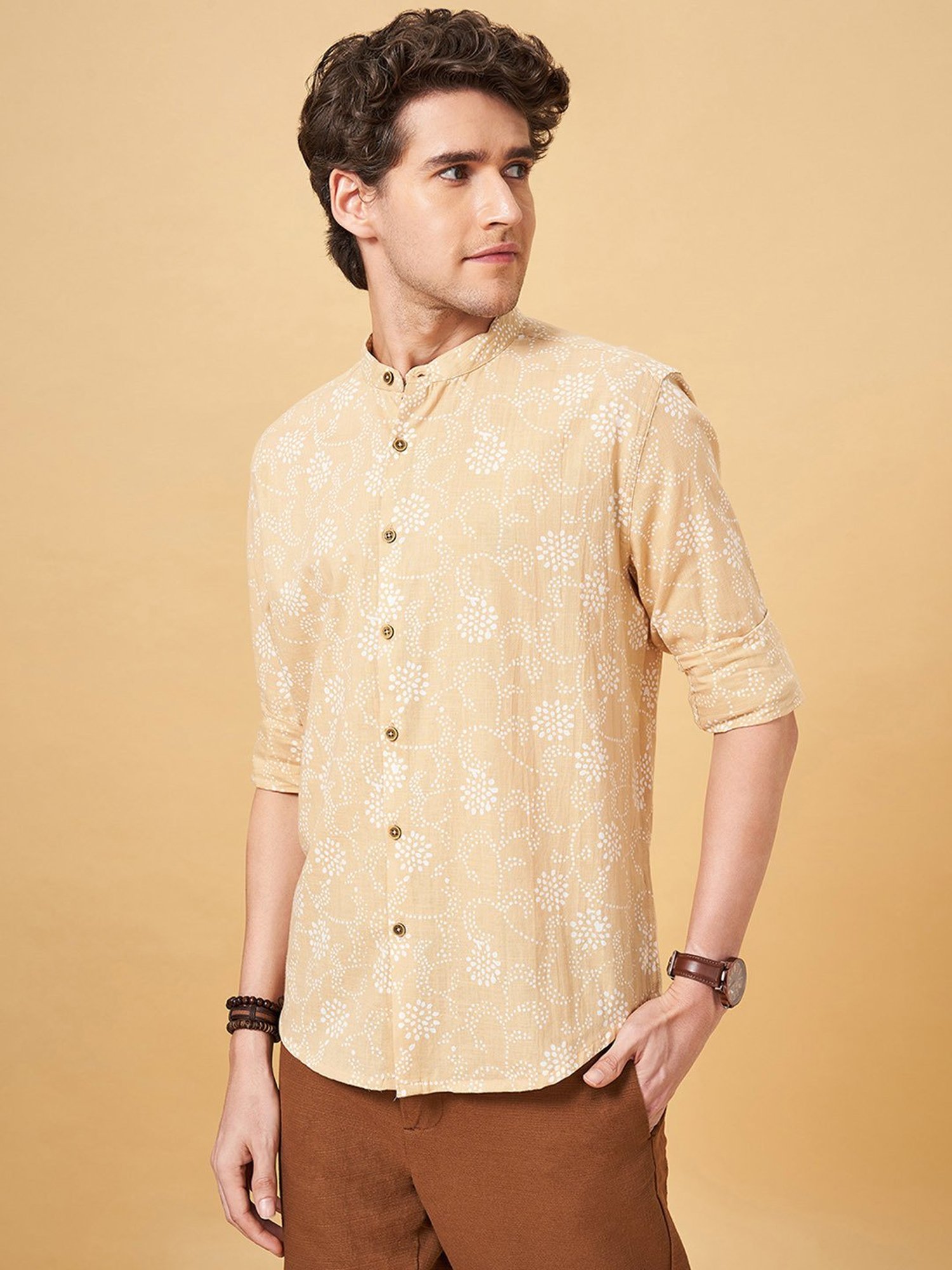 Indus Route by Pantaloons Tan Regular Fit Printed Shirt
