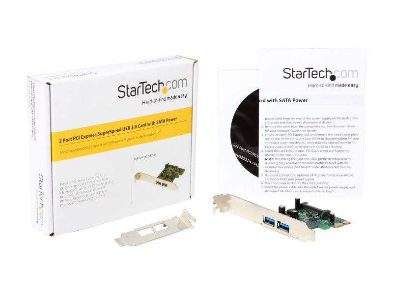 StarTech.com 2 Port PCI Express PCIe SuperSpeed USB 3.0 Controller Card w/ SATA Power Model PEXUSB3S23