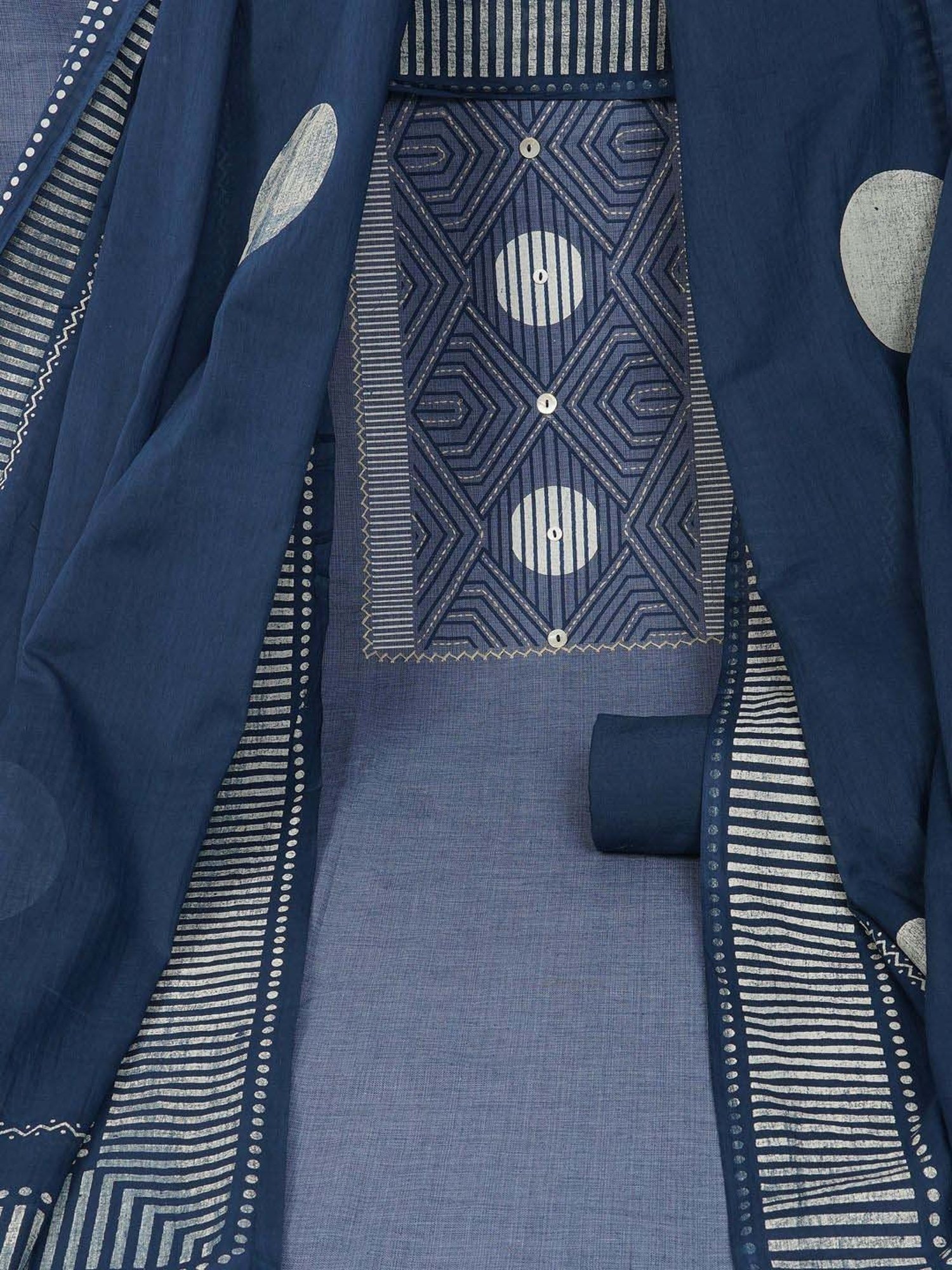 Kami Kubi Blue Cotton Embroidered Unstitched Dress Material