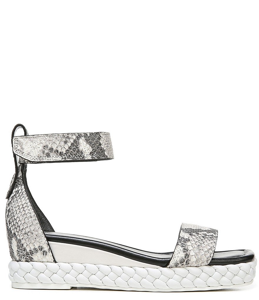 Sarto by Franco Sarto Tiana2 Square Toe Snake Print Leather Ankle Strap Platform Wedge Sandals