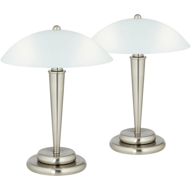 360 Lighting Art Deco Accent Table Lamps 17" High Set of 2 Brushed Steel White Frosted Glass Dome Shade Touch On Off for Bedroom