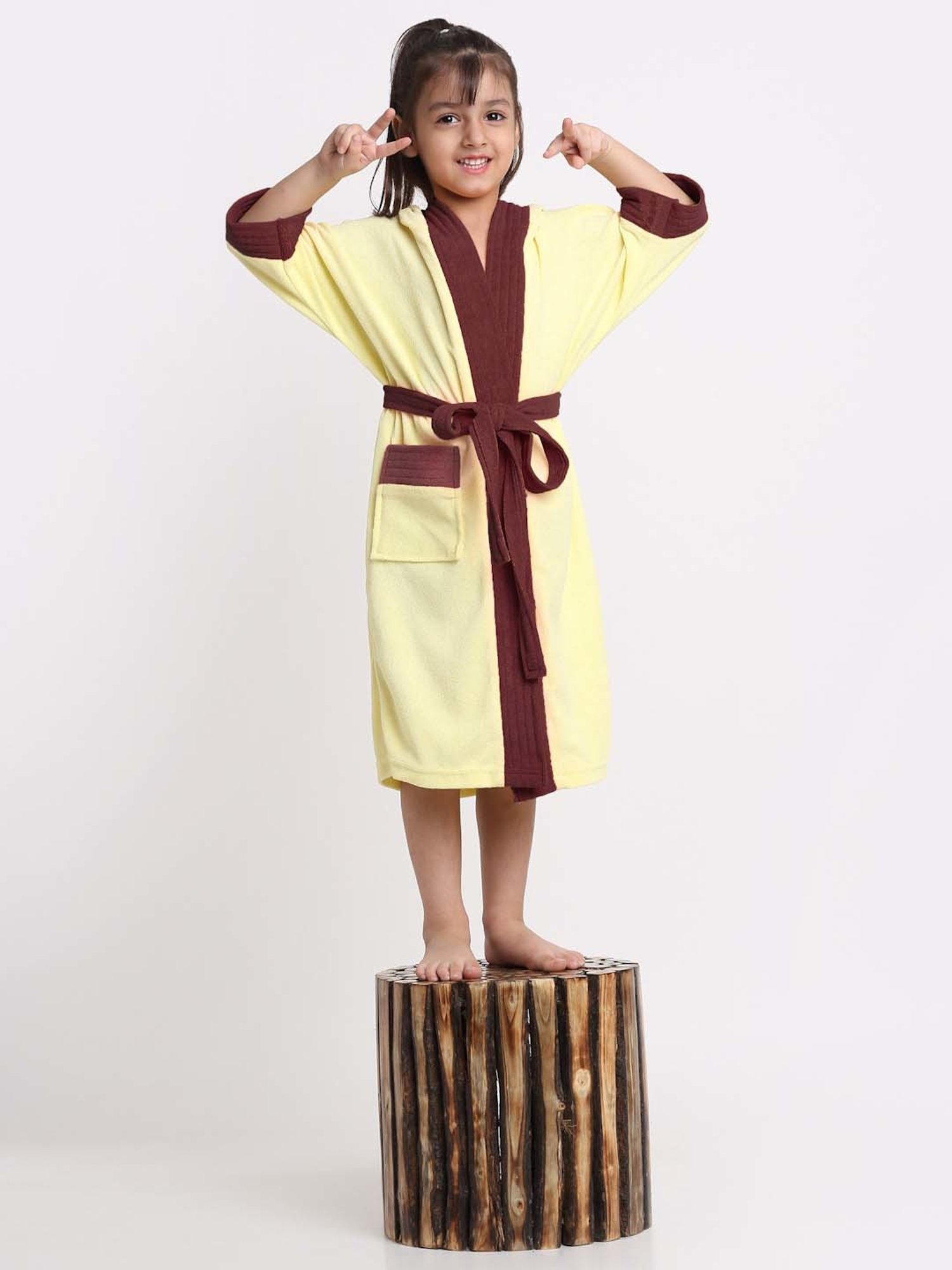 Creeva Melodious Black & Turkish Micro Terry 225 GSM Kids Hooded Bathrobe 4-5 Years With Pocket