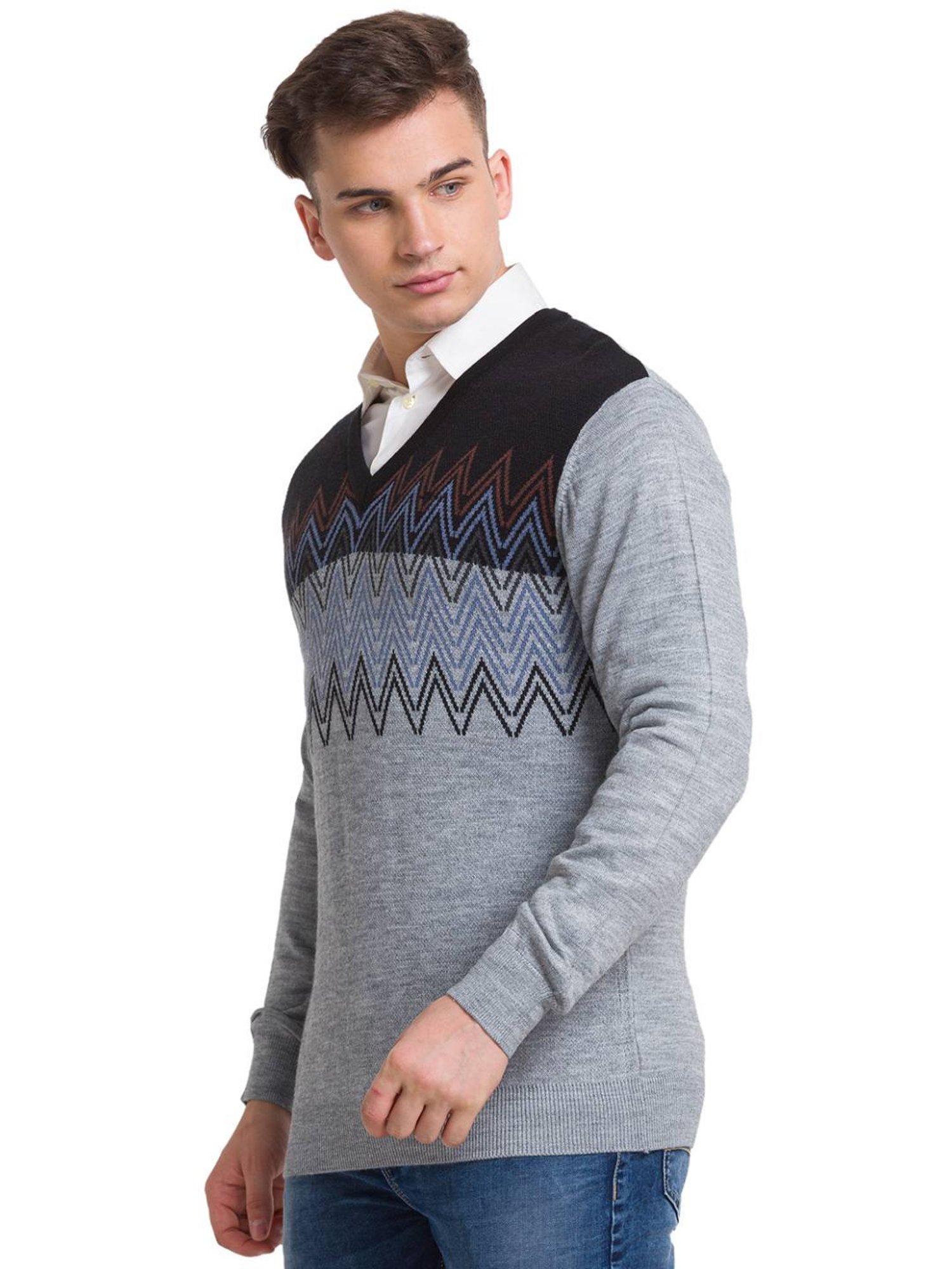 ColorPlus Grey Tailored Fit Self Pattern Sweater