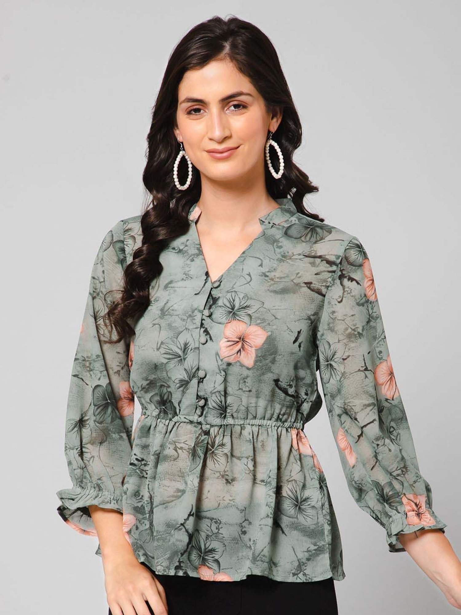 PURYS Green Printed Top