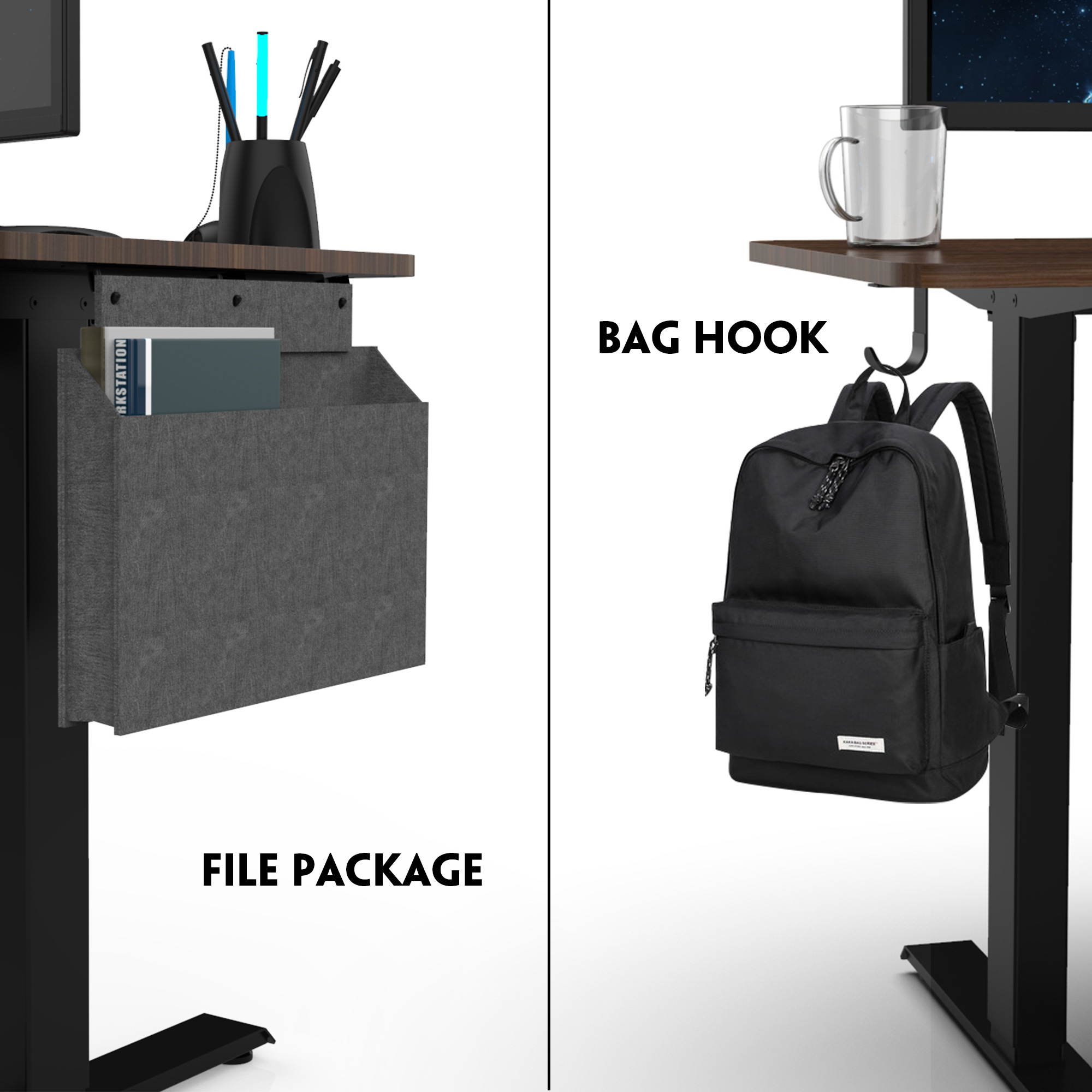 48" Height Adjustable Electric Gaming Desk Home Office Table with Headset Hook and Storage Bag